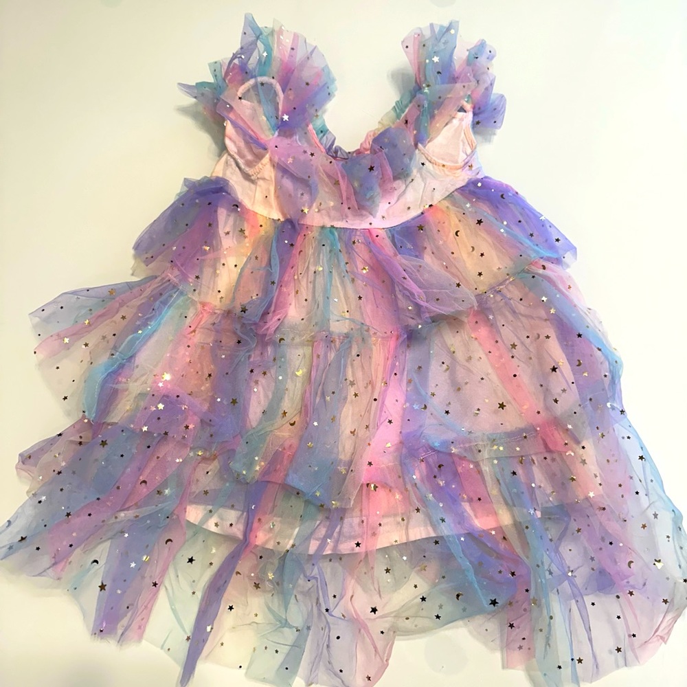 Girl toddler size 2t rainbow tulle sleeveless ruffle dress